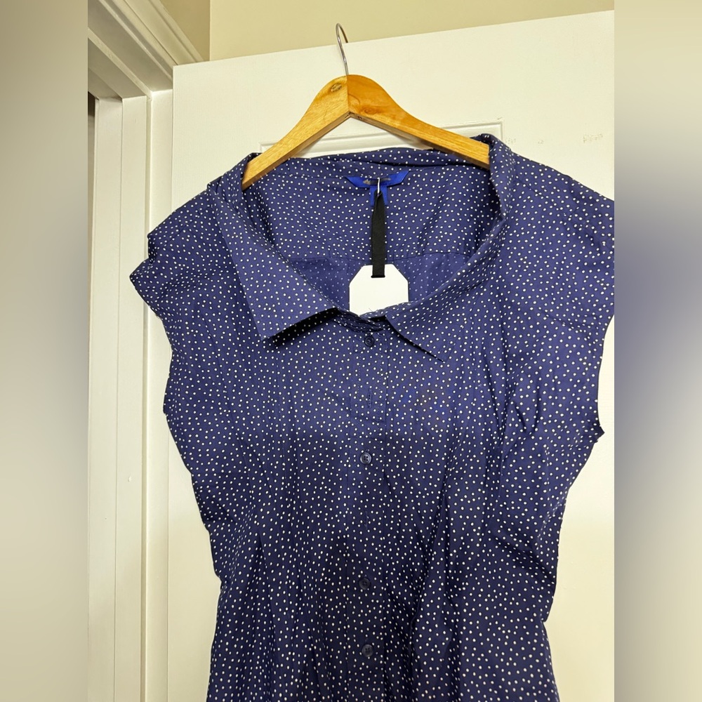 NWT! GapStudio Navy Blue Dot Poplin Maxi Shirtdress 🪂✏️ - Picture 10 of 13